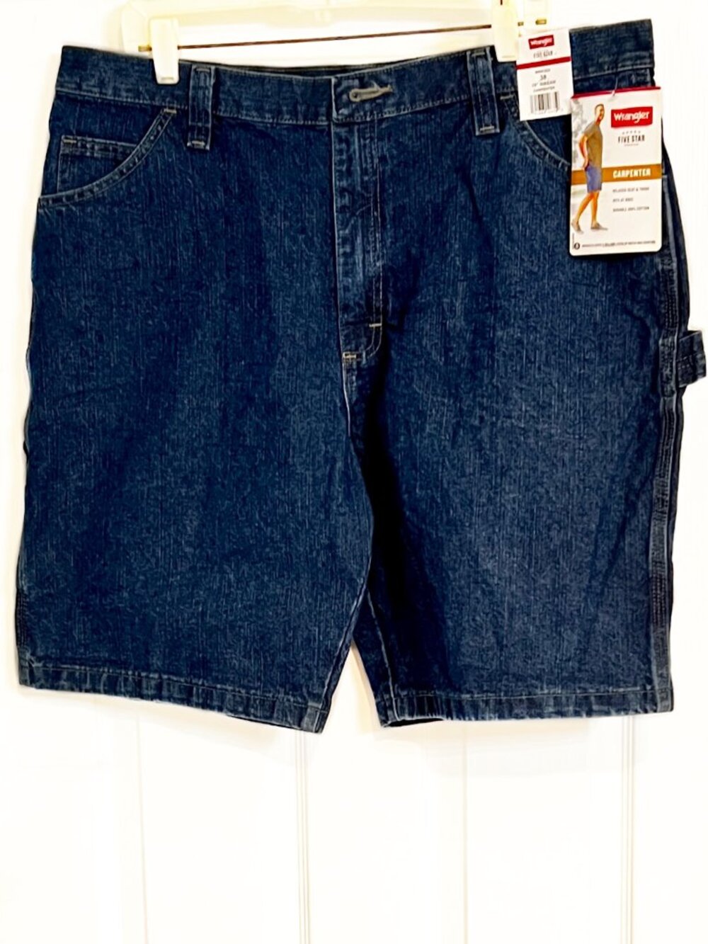 NWT Mens Wrangler 5 Star Cotton Carpenter Jeans Shorts Med Blue Relaxed Fit 38